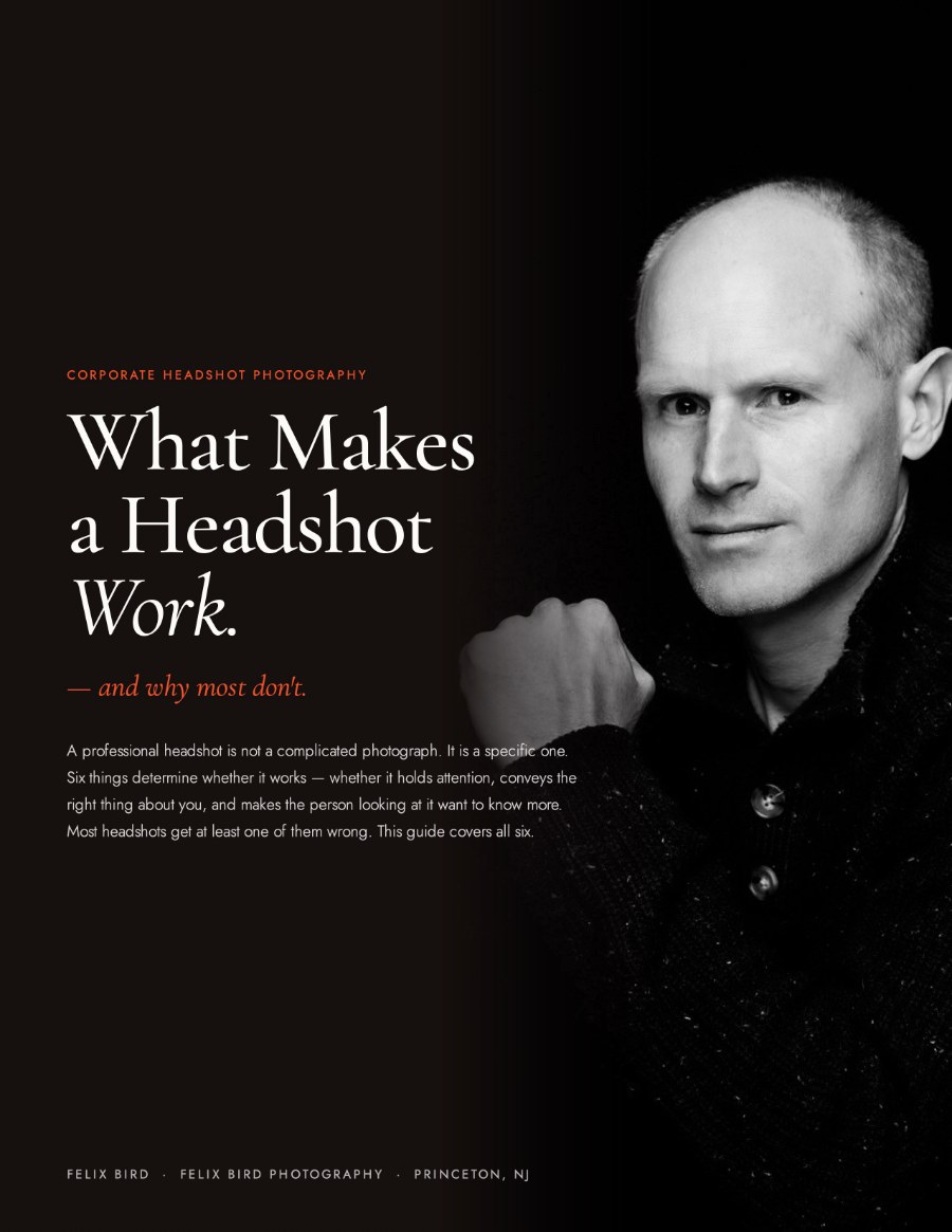 Cover of the free guide What Makes a Headshot Work by Felix Bird